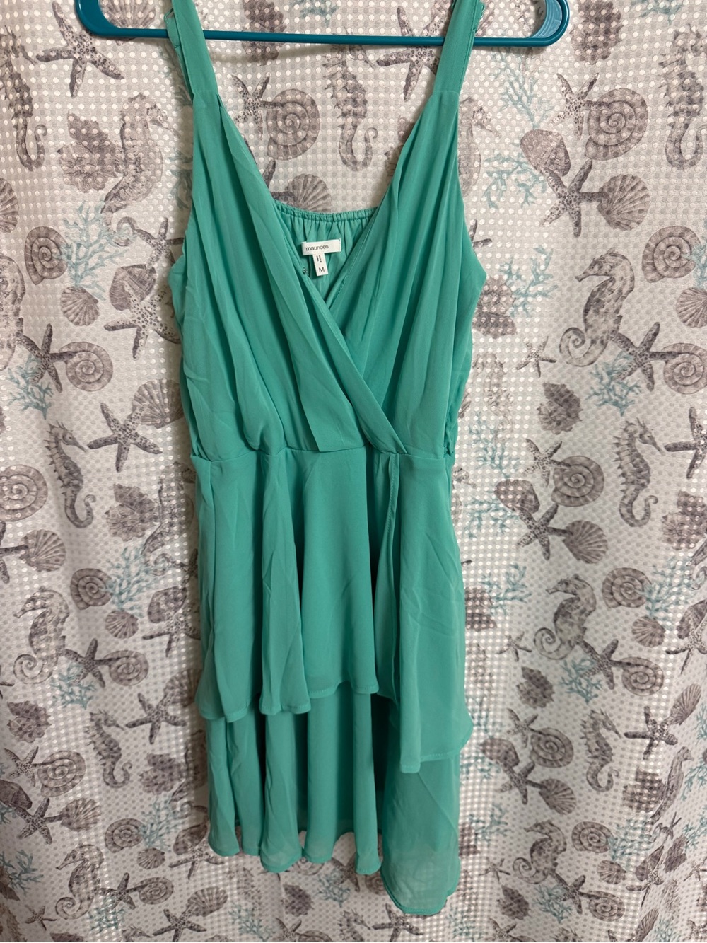Express Teal Sleeveless Wrap Tiered Dress